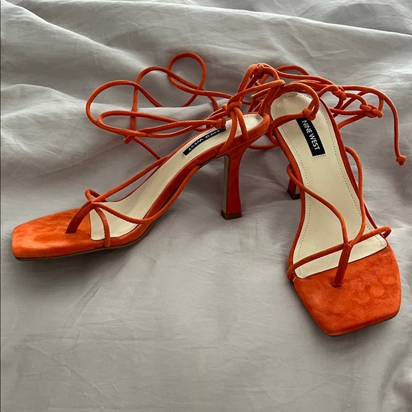 Nine West Vibrant Orange Lace-Up Heels - Picture 2 of 3